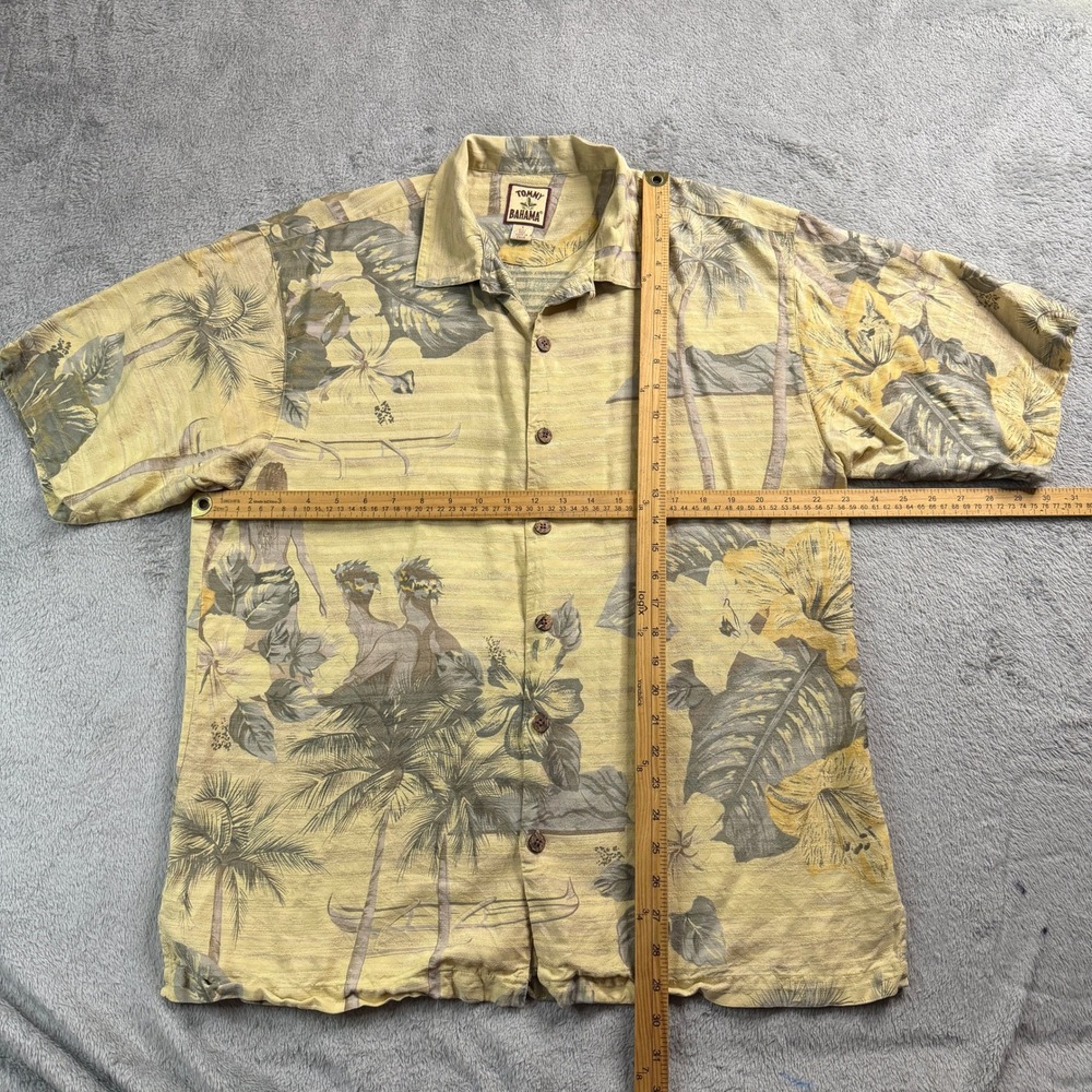 Tommy Bahama Mens Large Silk Tropical Hula Dancer Palm Tree Camp Shirt Yellow - Picture 4 of 6